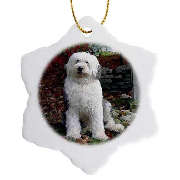 3dRose, Old English Sheepdog, 3 inch Snowflake Porcelain Ornament