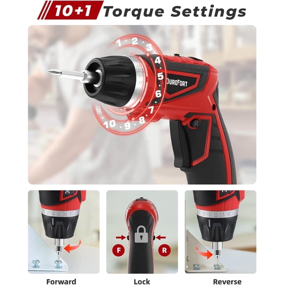 Cordless Electric Screwdriver Set, 8V 10Nm Rechargeable Power Electric Drill, Battery Screw Gun with Driver Bit, 320RPM/10 1 Torque, 2 Position Handle, Flexible Shaft LED Light (Red, 89Pcs)