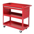 thumbnail image 3 of HUJHKIO 3-Tier Rolling Tool Cart, 330LB Capacity Metal Utility Cart with Locking Wheels, Pegboard & Drawer for Garage Workshop Organization, Storage Cart for Tools & Supplies, Heavy Duty, Red, 3 of 5