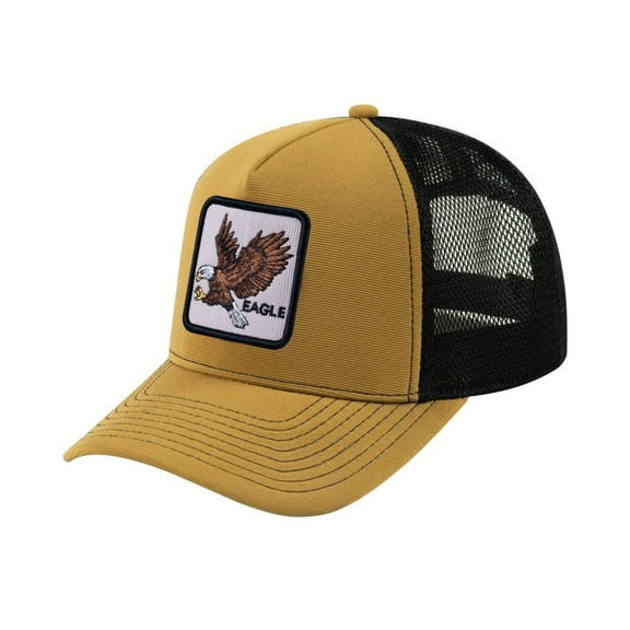 Unisex V2 Embroidered The Eagle, 5-Panel Trucker Hat, Light Brown/Black, Adjustable Fit