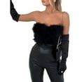 thumbnail image 2 of PENGXIANG Haut Court en Plumes pour Femmes, Haut en Fausse Fourrure à Bretelles Spaghetti, Haut Court Tube, Tenue de Soirée Boîte de Nuit, 2 of 4