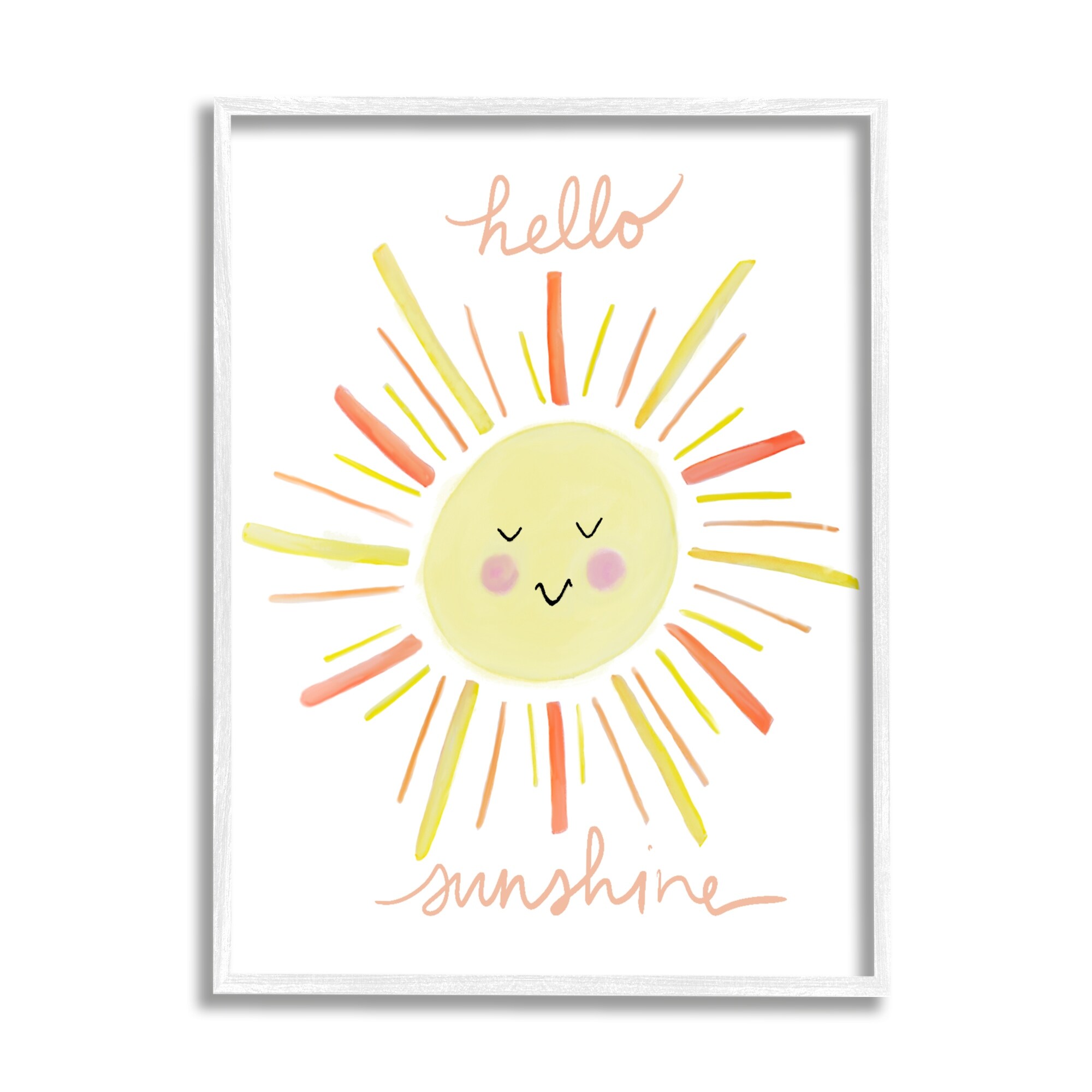 Stupell Industries Hello Sunshine Endearing Smiling Sun Rays Cursive Framed Wall Art, 16 x 20, Design by Anna Whitham