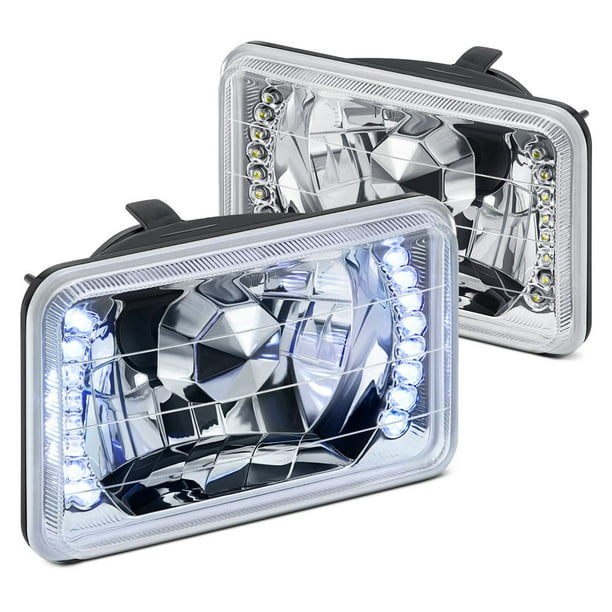 Lumen 462LED-CHR - 4x6" Rectangular Chrome Diamond Cut LED Halo Crystal Headlights -