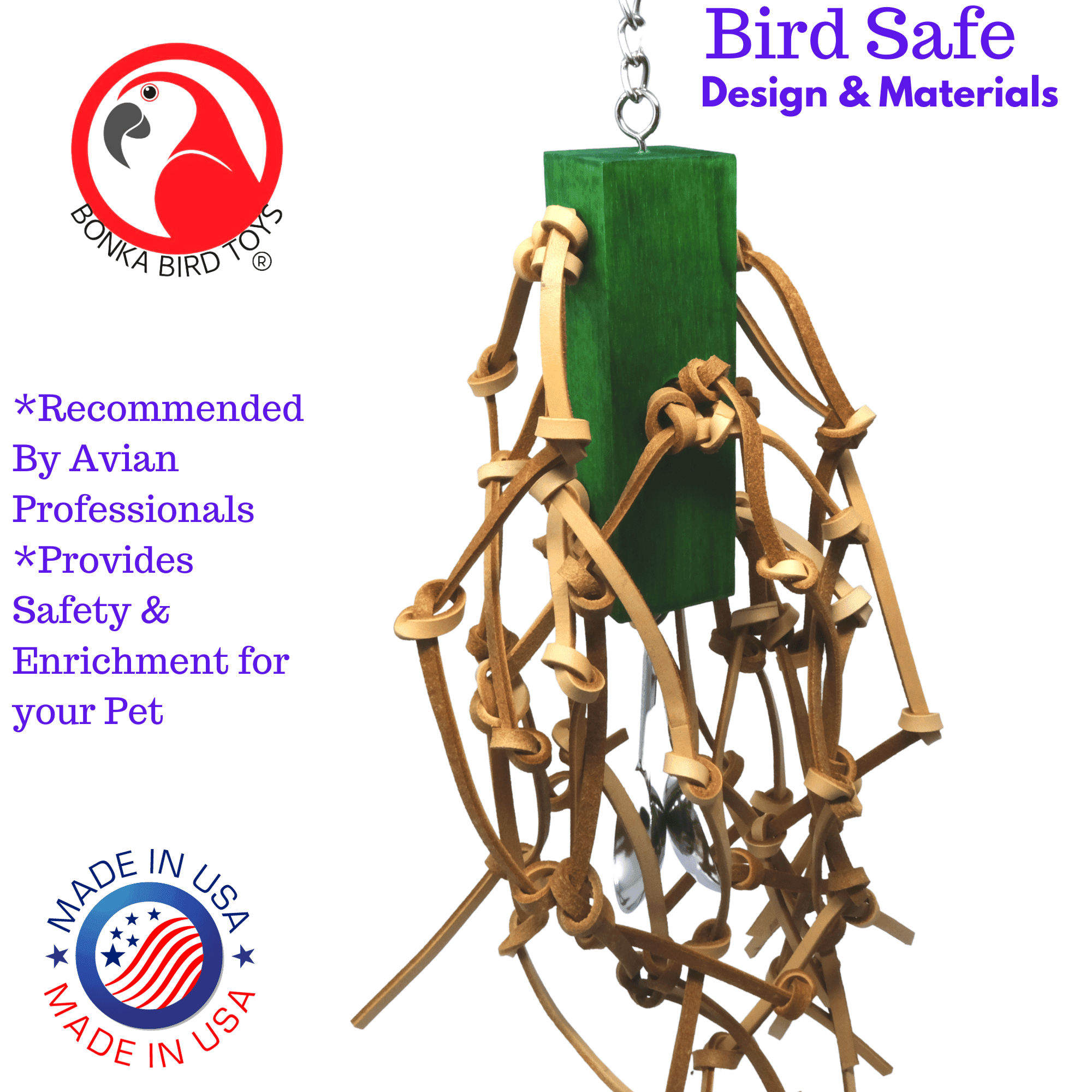 Bonka Bird Toys 2554 Mega Leather Large Parrot Chew Cage Toy