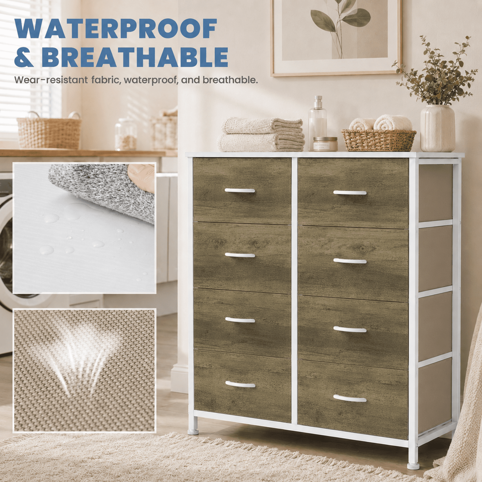 Alvantor 7/8/9-Dresser, Dresser for Bedroom Organizer Storage, Fabric Storage Tower with Sturdy Steel Frame, Wooden Top & Easy Pull Fabric Bins, Dresser for Living Room Entryway Clothes Organization