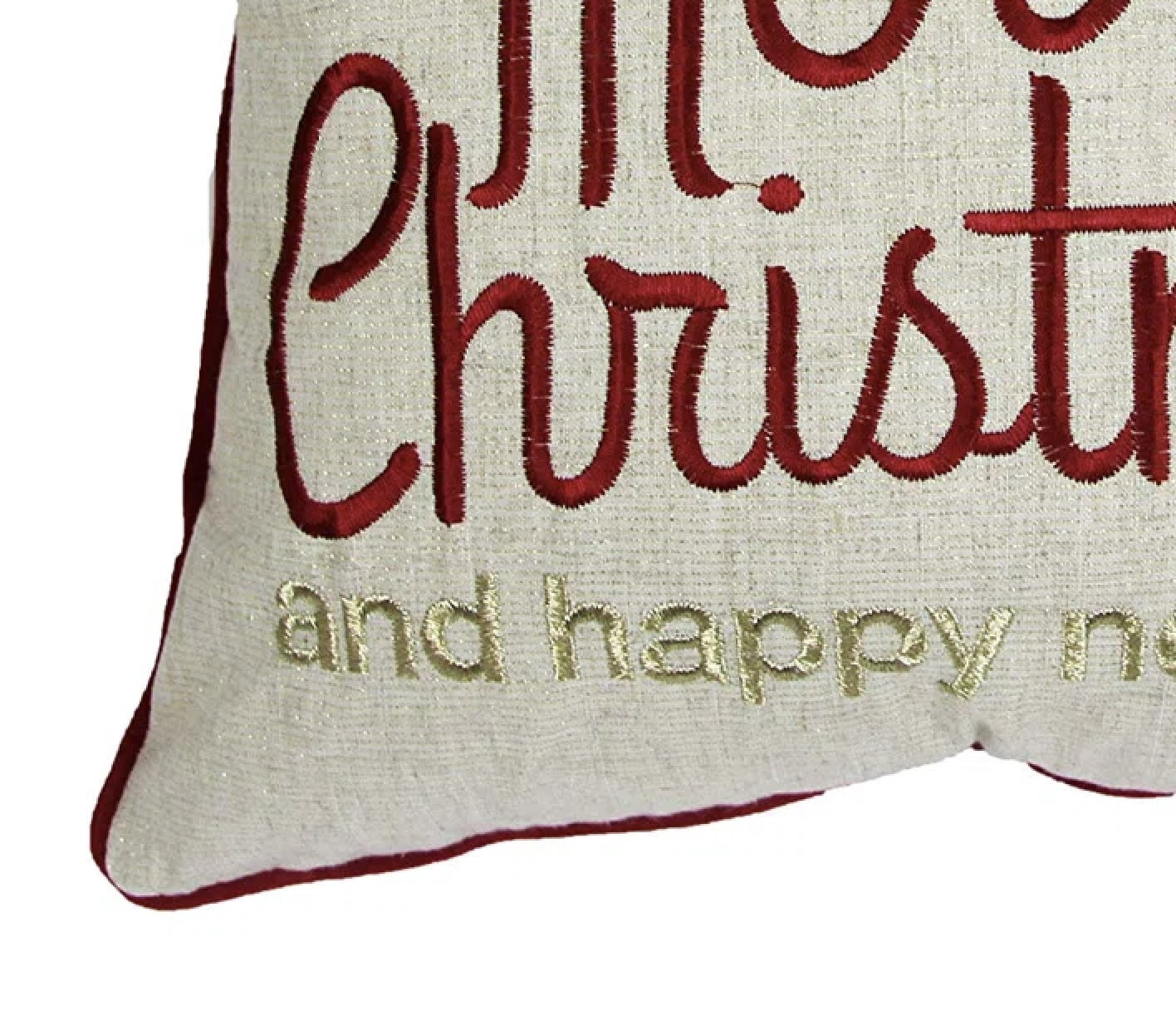 Merry Christmas and Happy New Year Embroidered Pillow with Gold Accents 20x20 Inch Holiday Decor