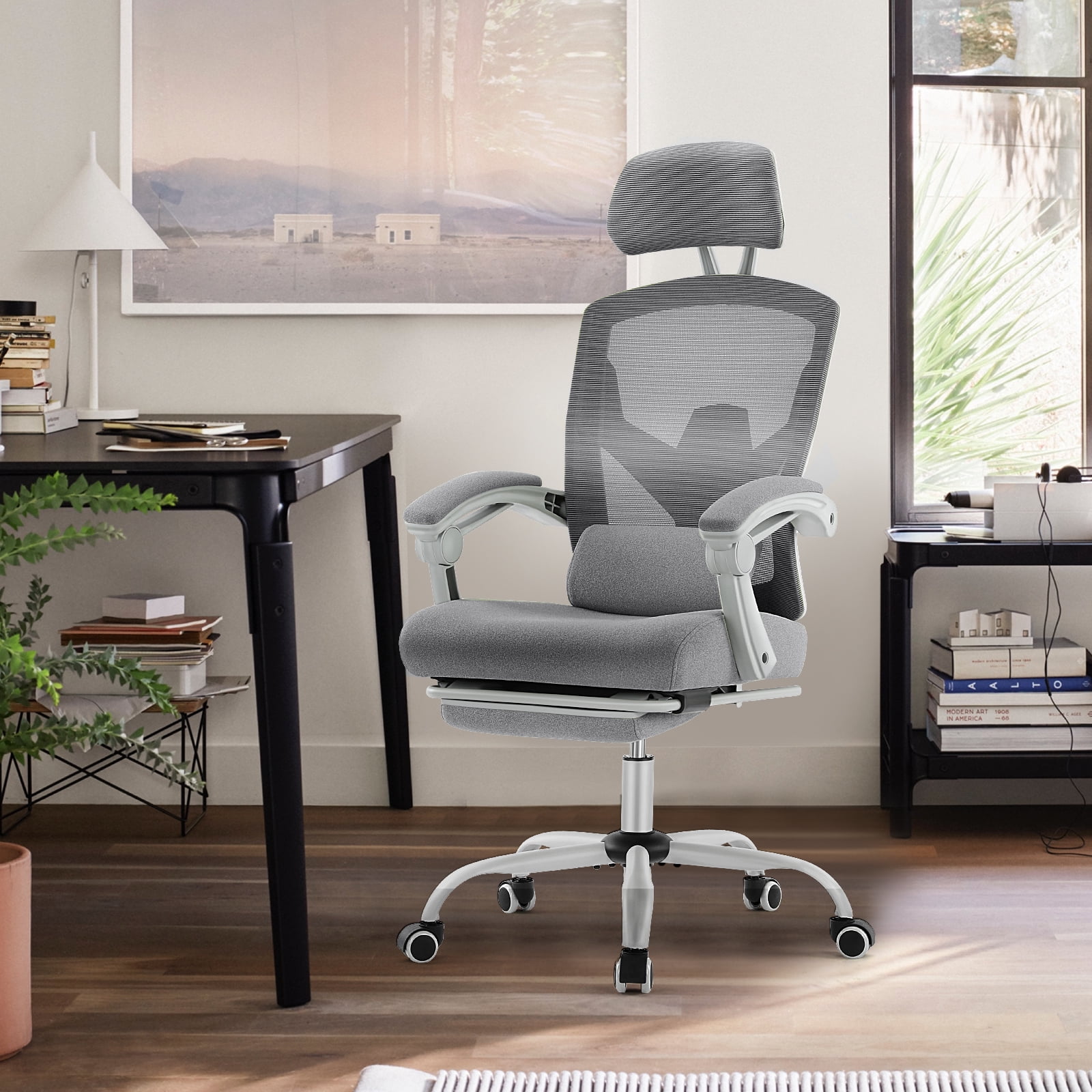 Gianna High-Back Ergonomic Mesh Office Chair with Lumbar Support, Adjustable Headrest, Footrest, and Padded Armrests for Maximum Comfort, Gray