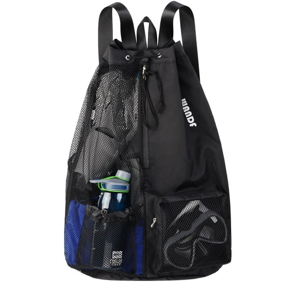 Bolsa de natación WANDF, mochila de malla con cordón y bolsillo húmedo XL