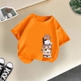 thumbnail image 4 of LUOGENLI T-Shirt pour Filles, Mode Mignonne Imprimée, Décontracté, Col Rond, Manches Courtes, T-Shirt d'Été, Hauts Maxi avec Shorts pour Filles, Orange, 4-6 Ans, 4 of 4
