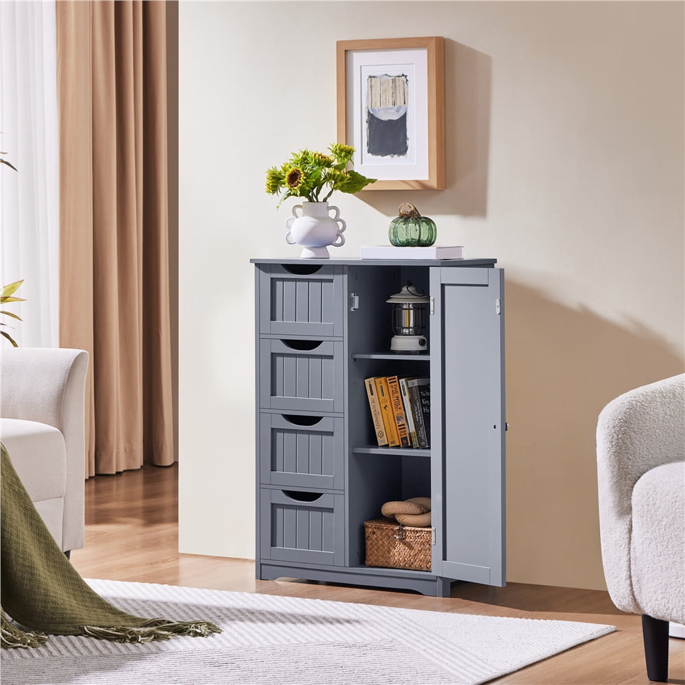 Yaheetech 4 Drawers Wooden Bathroom Storage Cabinet, Gray