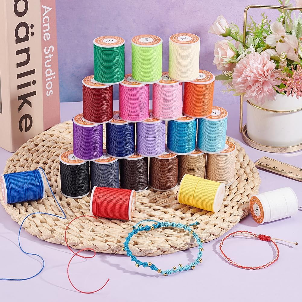 264 Yards/22 Rolls 1mm Waxed Polyester Cord Wax String Cord Twisted Sewing Waxed Thread Stitching Thread Cords Necklace Jewelry Making Friendship Bracelet Mixed Color Waxed Polyester Cord
