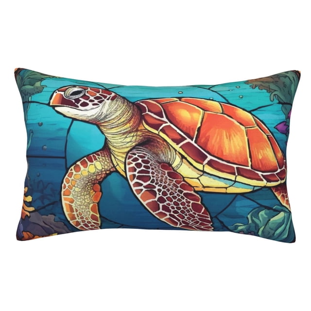Fotbe Sea Turtle in Coral Funda de Almohada Decorativa Estilo Occidental, Lujo en Algodón, Fundas para Almohadas King, Cojín Estampado para Decoración del Hogar-16"x24"