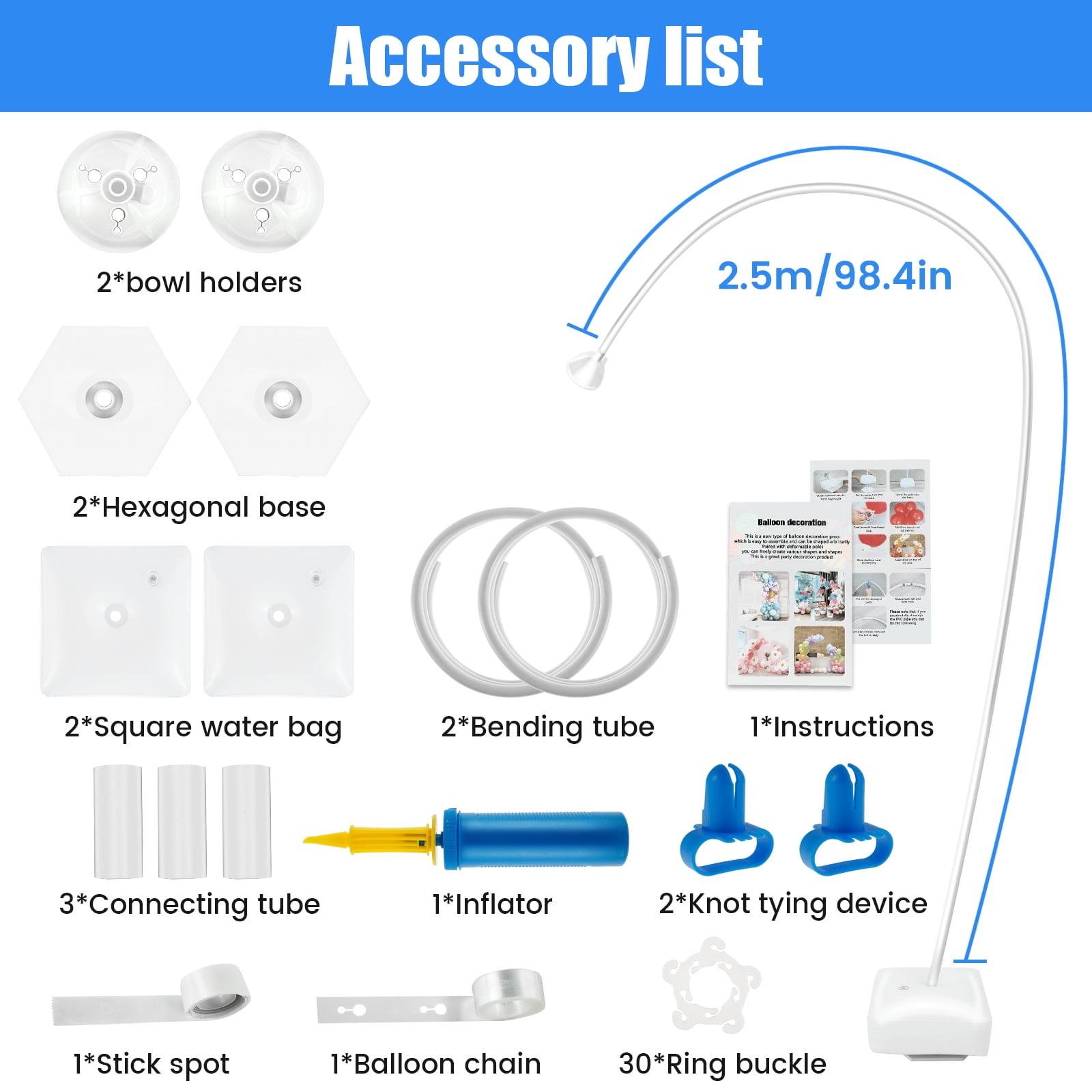 NUAHRHY 47 pack Balloon Column Arch Stand Kit Reusable Bendable with Water Fillable Base Clips Pump Knotter PVC for Wedding Party Birthday Decor 98"