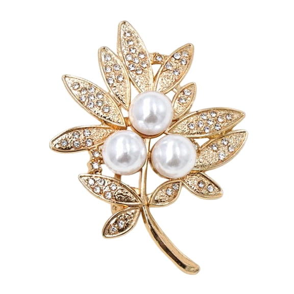 fuxzkrlz Vintage Rhinestone Leaf Brooch, Faux Pearl Leaves Lapel Pin, Sweater Cardigan Coat Suit Scarf Decoration, Women Wedding Party Jewelry Accessories