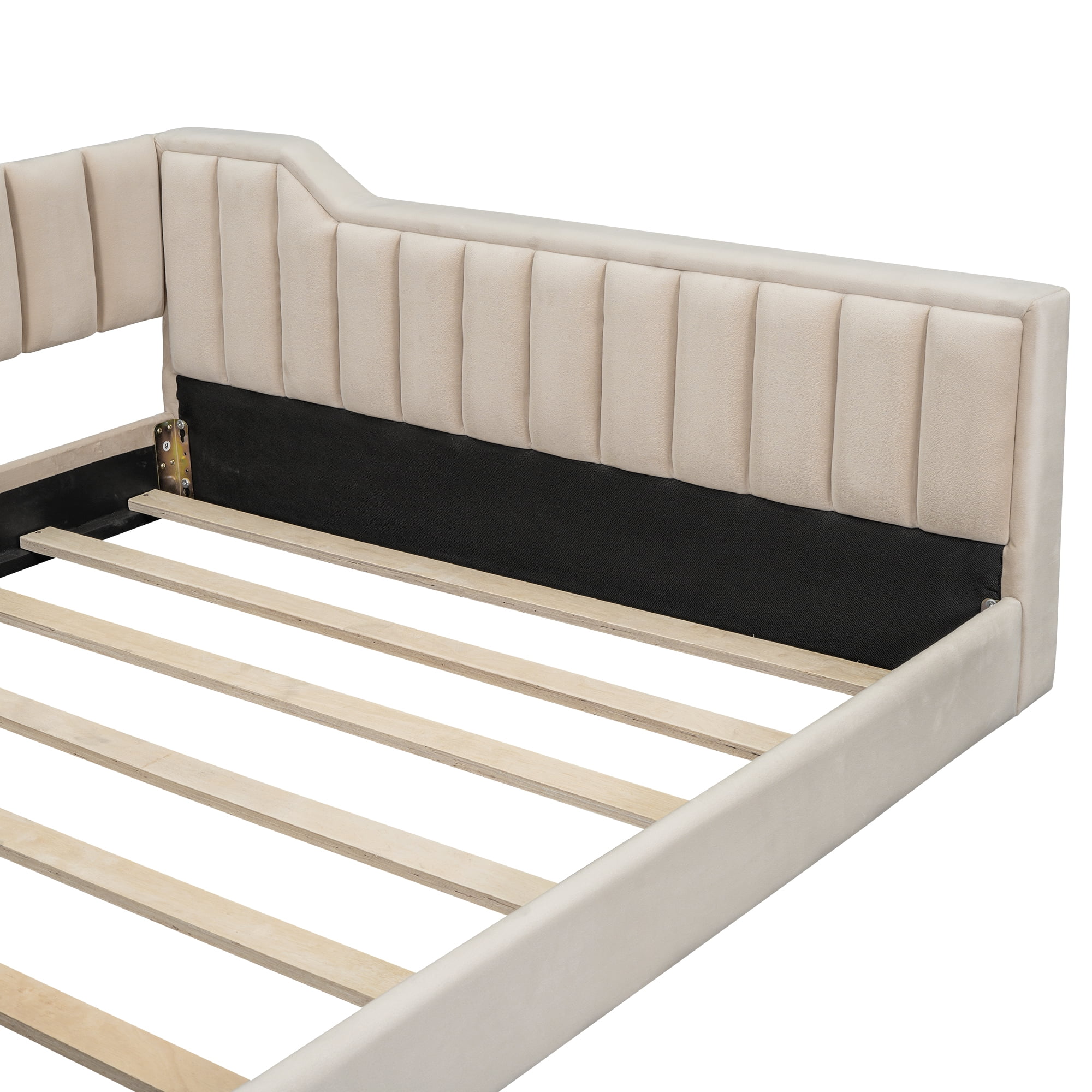 Euroco Upholstered Full XL Daybed, Sofa Bed with Storage Pocket, Beige