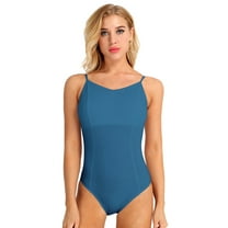 TSSOE Classic V-Neck Camisole Dance Leotards for Women Cotton Spaghetti Straps Ballet Costume Blue-green L