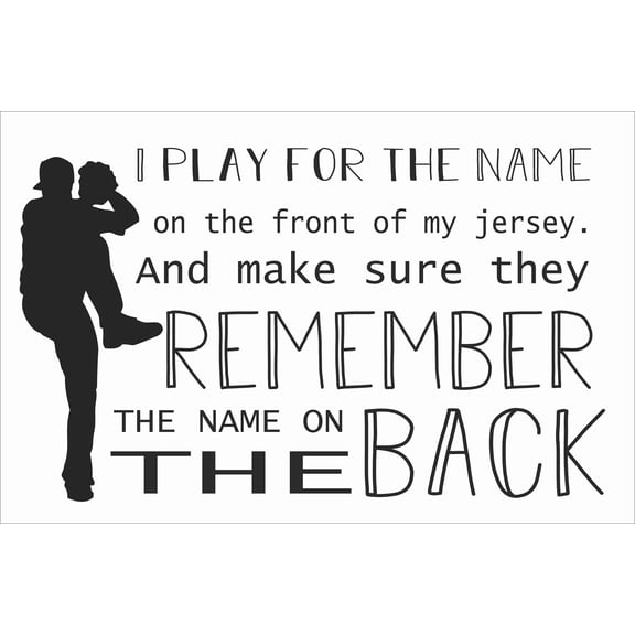 Vinyl Baseball Wall Art Quotes Decal | I Play For The Name On The Front Of My Jersey And Make Sure They Remember The Name On The Back | 12" x 20" DIY Stick And Peel Home Decoration Sticker - Black