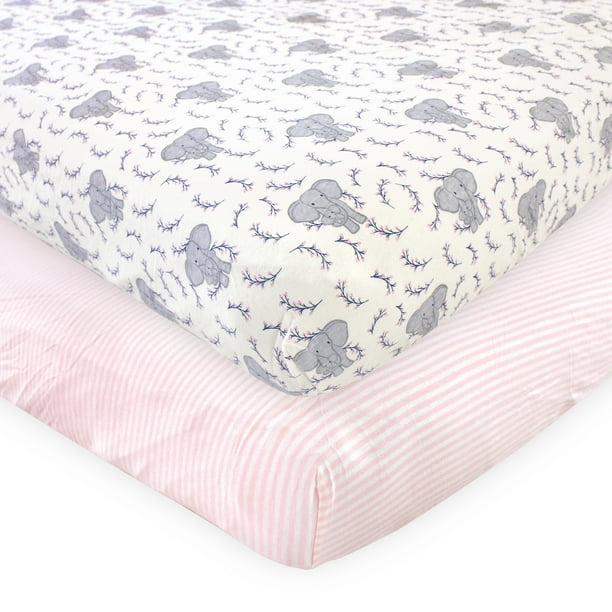 Touched by Nature Organic Cotton Fitted Crib Sheets, Girl Elephant 2