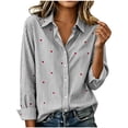 thumbnail image 4 of Hilenly Cotton Button Down Shirts for Women Striped Long Sleeve Dress Shirts Casual Collared Office Work Blouse, 4 of 4