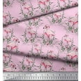 thumbnail image 3 of Soimoi Pink Silk Fabric Grass & Flamingo Bird Print Sewing Fabric Yard 42 Inch Wide, 3 of 3