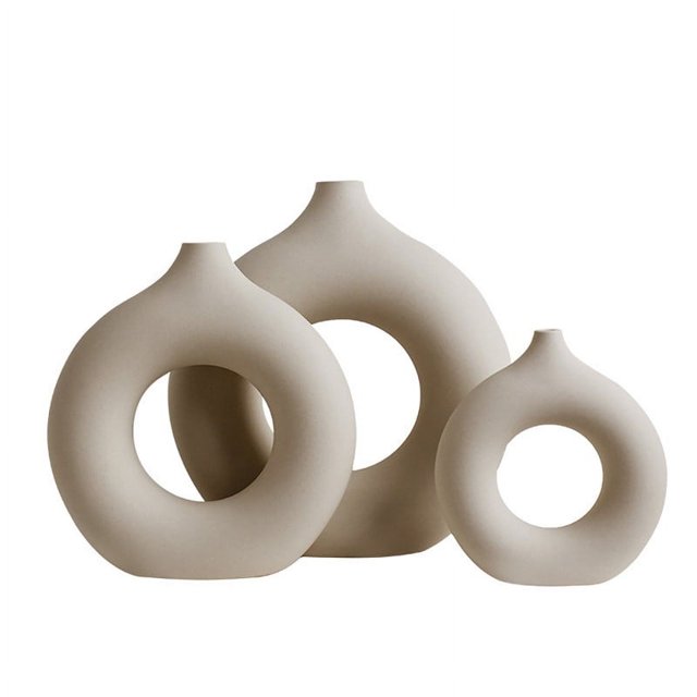 Taiyu 1 Uds florero de cerámica beige florero de arte decorativo moderno florero circular Sincero Electrónica