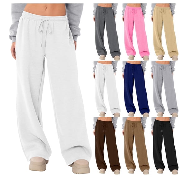 Women's Fleece Lined High Waist Joggers - Warm Winter Sweatpants with Pockets, Straight Leg Lounge & Casual Pants,White S