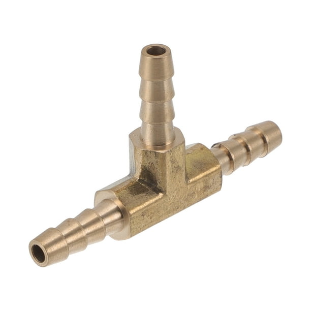 Accesorios de espiga de manguera de latón 3/16" con conector en T de 3 vías para aire, agua, aceite, gas, combustible, 1 pieza tono dorado