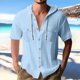 thumbnail image 1 of pstuiky camisetas de hombre, Blusa informal de manga corta con capucha, botones y bolsillo con cordón de color sólido para hombre. camisas casuales para hombre xl, 1 of 6