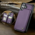 thumbnail image 6 of Mantto Case for iPhone 16 with Card Holder, Retro PU Leather RFID Blocking Credit Card Slots Double Magnetic Clasp Flip Kickstand Shockproof Phone Cover for iPhone 16,Purple, 6 of 9