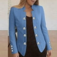 thumbnail image 4 of Fanxing Women's Double Breasted Blazers Slim Fit Notch Lapel Work Office Suits Jackets Blue L, 4 of 9
