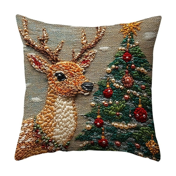 Retro Vintage Christmas Throw Pillow Covers Set of 4, Santa Snowman Tree Xmas Pillow Cases for Couch Sofa Holiday Decor