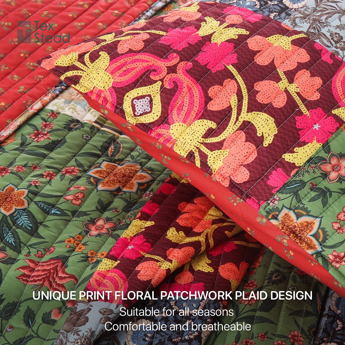 CHARRYARN Queen Comforter Set-Red Lightweight Patchwork-Spring and Summer  Bedspread-Super Soft Quilt （1 Quilt, 2 Pillow Shams, Red）