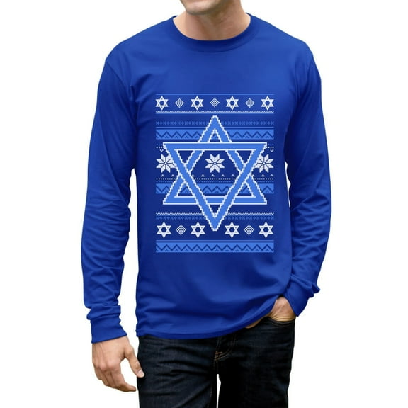 Tstars Men's Ugly Christmas T-Shirt – Funny Happy Hanukkah Star Long Sleeve