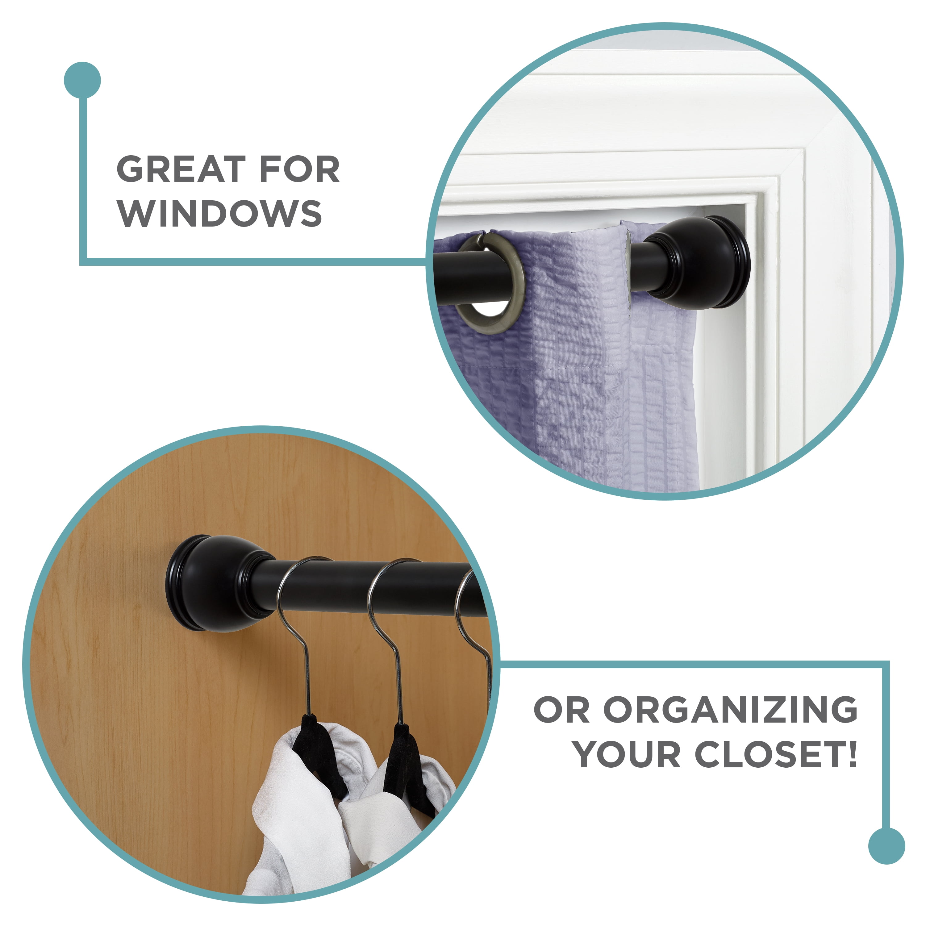 Matte Black Tension Shower Curtain Rod, 26" - 76", Zenna Home NeverRust Rustproof Aluminum