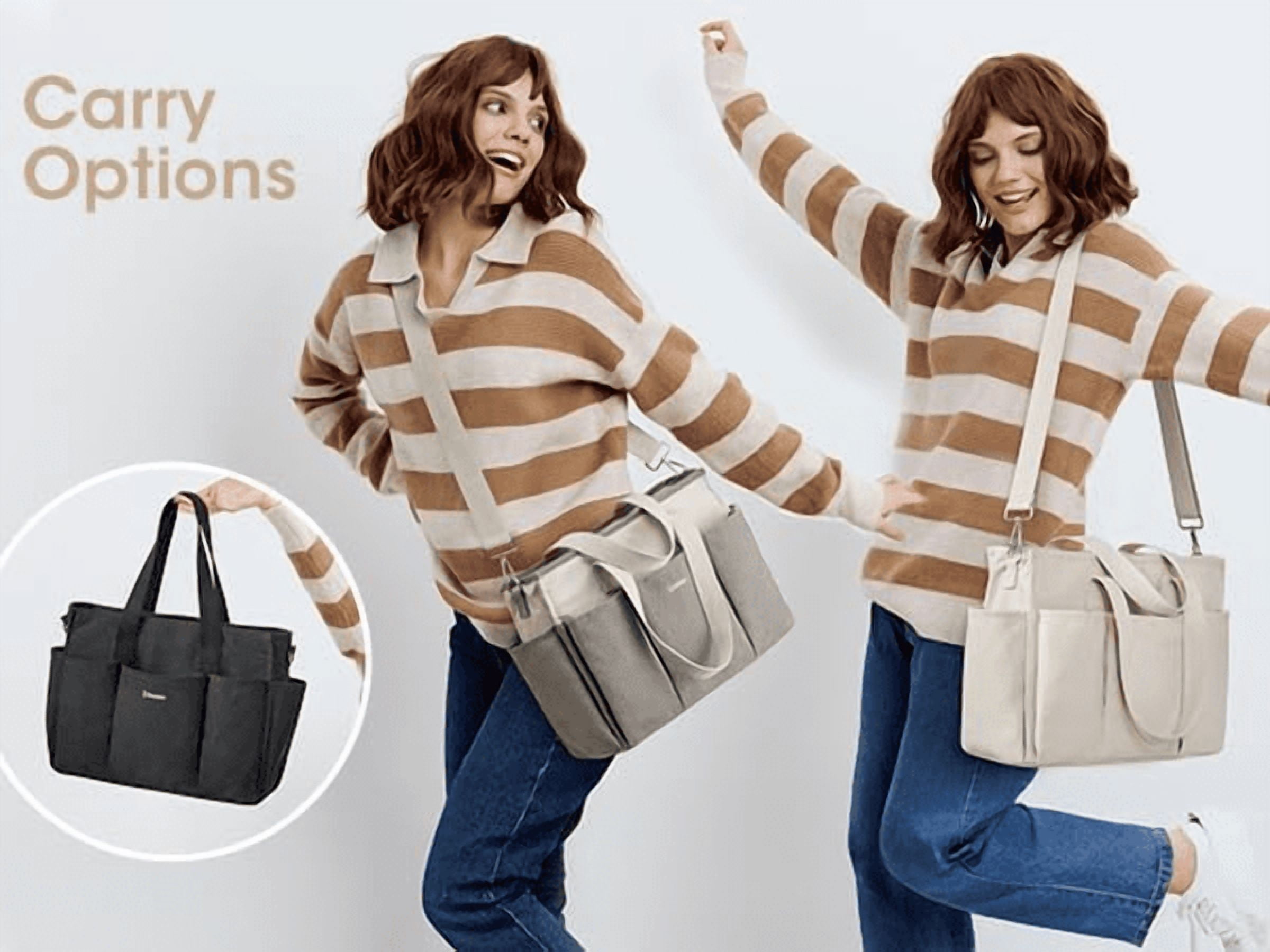 G4Free Canvas Tote Bag with Pockets, Medium Size Crossbody Work Tote Bag for Women Zipper Closure