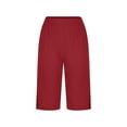 thumbnail image 6 of Bloomae Linen Shorts for Women Casual Summer Straight Leg Knee Length Cotton Lounge Short Pants Lightweight Elastic High Waist Side Slit Buttons Bermuda Shorts with Pockets Red XXL, 6 of 6