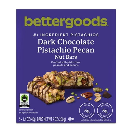 bettergoods Dark Chocolate Pistachio Pecan Nut Bars, 1.4 oz, 5 Count