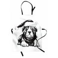 thumbnail image 1 of Bulldog Apron, Monochrome Style Graphic Demonstration of a Doggie in a Christmas Hat, Unisex Kitchen Bib with Adjustable Neck for Cooking Gardening, Adult Size, Charcoal Grey and White, by Ambesonne, 1 of 4
