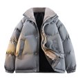 thumbnail image 2 of PiGOGI Men's Winter Jacket Warm Stand Collar Zipper Padded Quilted Coat Long Sleeve Casual Outdoor thermal Streetwear Gray L, 2 of 4