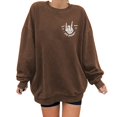 thumbnail image 3 of Arlun,Halloween Chandails pour Femmes Grande Taille Mode à Lettres Imprimées Coupe Ample Col Rond Chandails à Enfiler Chandails Amples Confortables Manches Longues Automne Hiver Entraînement Hauts Sans Capuche Coffee4 L, 3 of 5