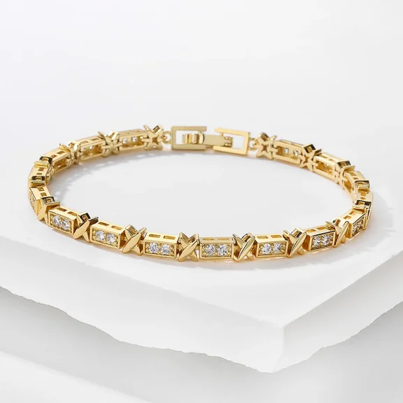 Cross Design Zirconia Charm Bracelets 14K Yellow Gold  for Women Men Luxury Wedding Party Jewelry