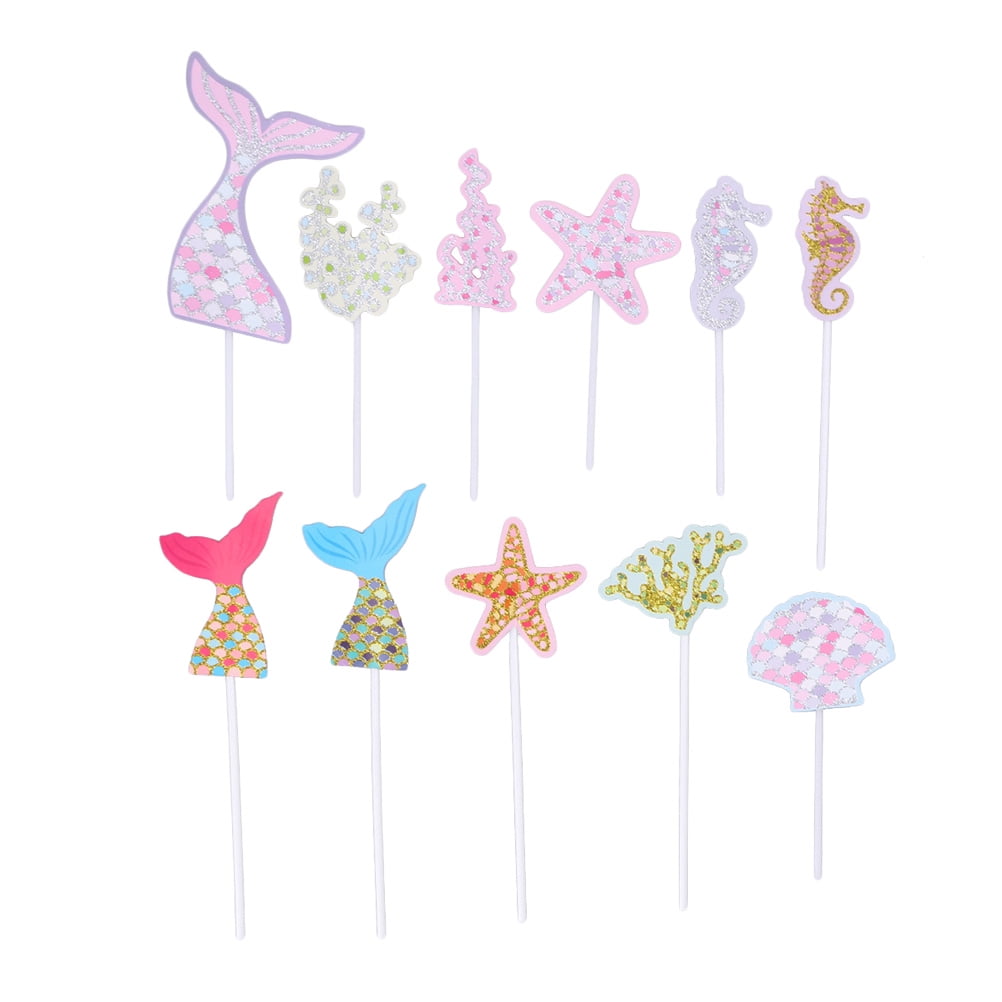 5pcs/set  mermaid tails starfish corals seahorse cake toppers party supplies TG