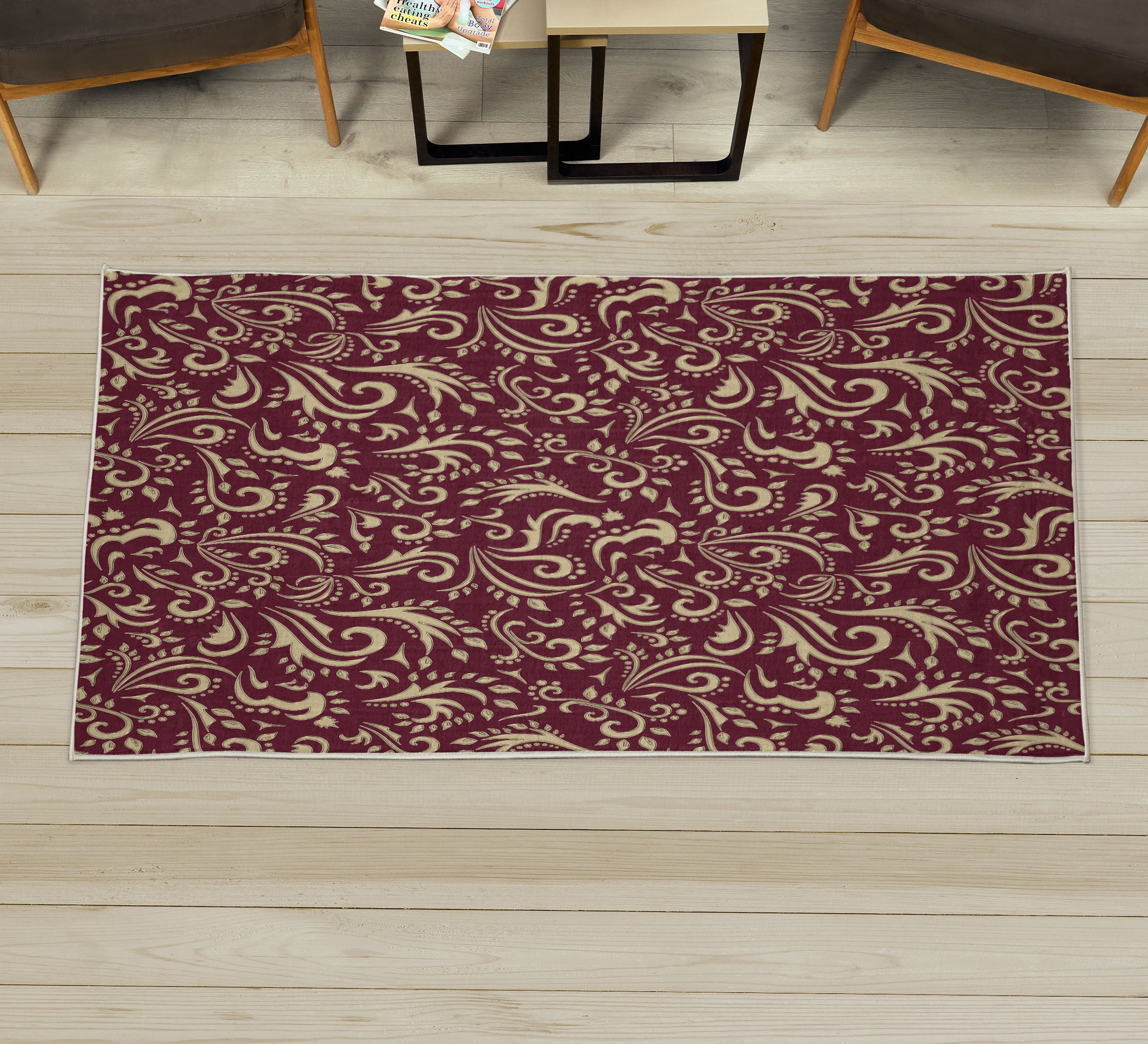 Carpet Rococo Red Vintage Decorative Rug, Monochrome Style Classic Victorian Inspired ...