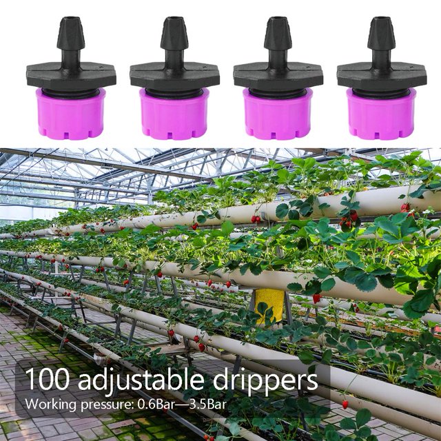 Gotero De Agua Cabezal de goteo de manguera de riego con gotero de agua ajustable de 100 piezas (rojo rosa)