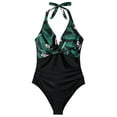 thumbnail image 5 of Women's One Piece Swimsuit Sexy Tummy Control V Neck Swimwear Halter Push up Bathing Suits, 5 of 10