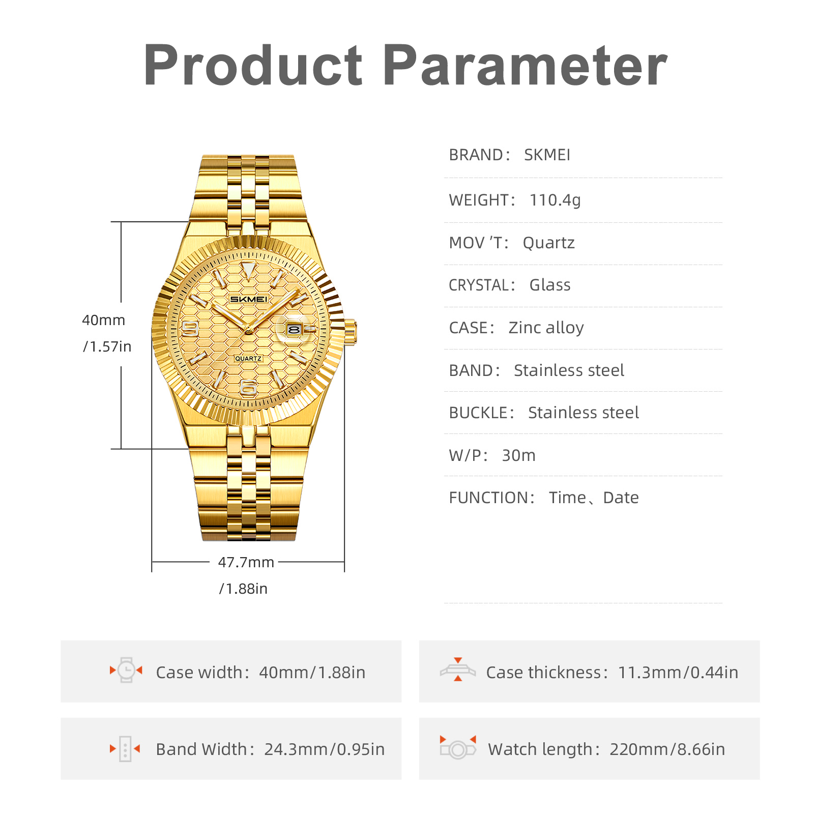 SKMEI Watch for Men Stainless Steel Waterproof Analog Quartz Mens Watches Business Date Luxury Casual Wrist Watch