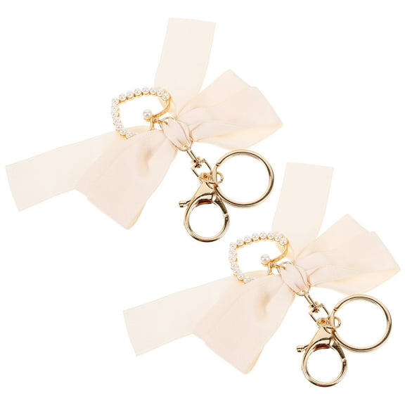 Raindrops 2Set Bag Charm Bow White Metal Key Holder for Women Purse Fashion Accessory