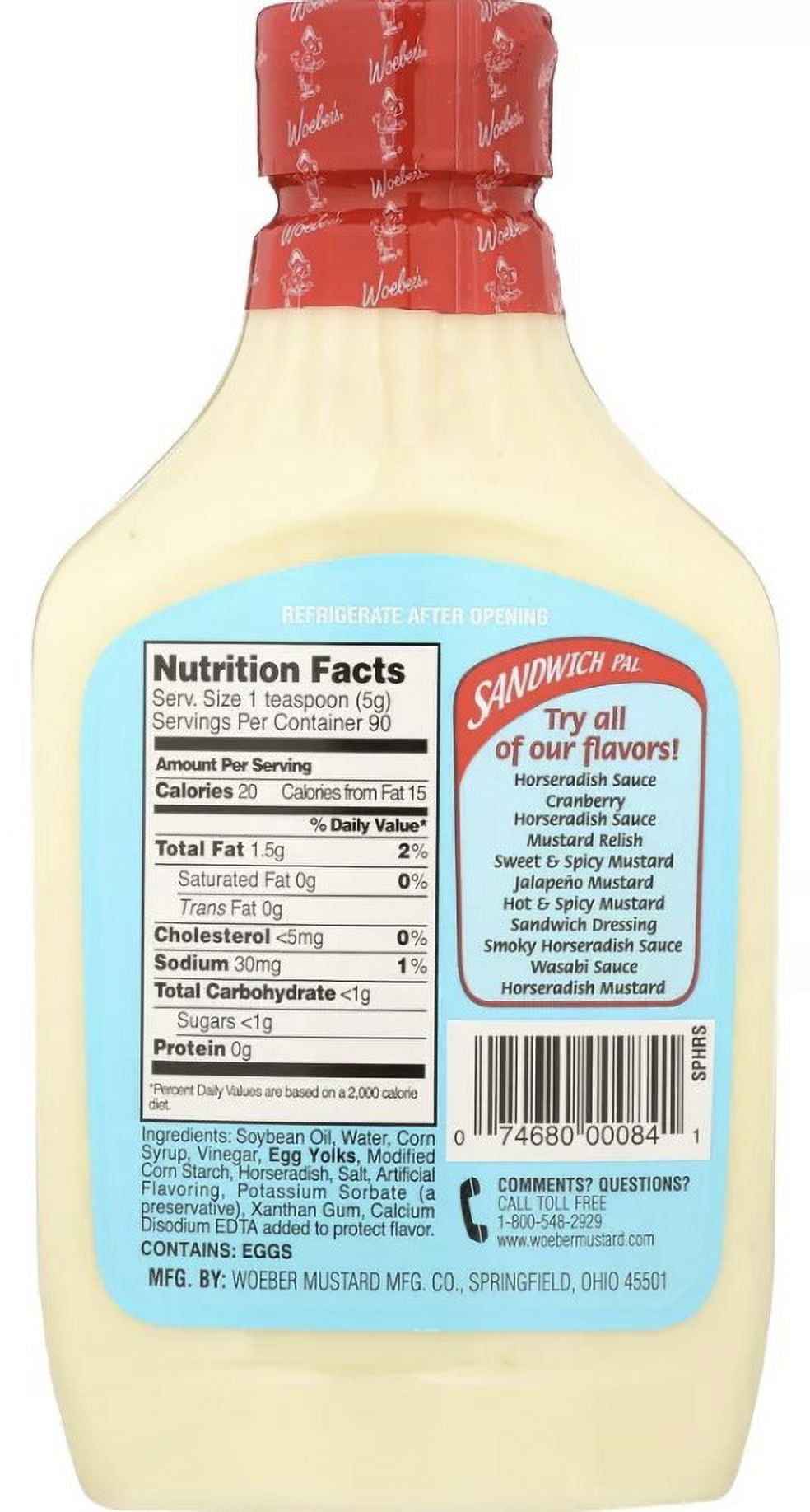 (4 pack) Woeber's Sandwich Pal Horseradish Sauce, 16 oz Squeeze Bottle