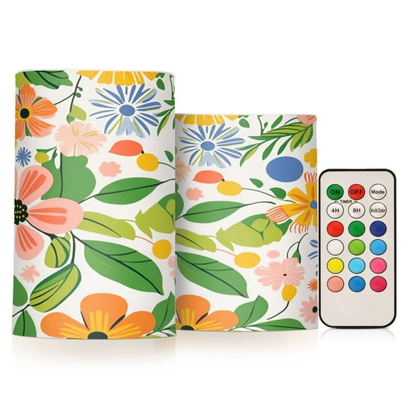 Yayeee Flameless Candles with Remote Flickering Battery Operated Multi Color Changing, Retro Pink Floral