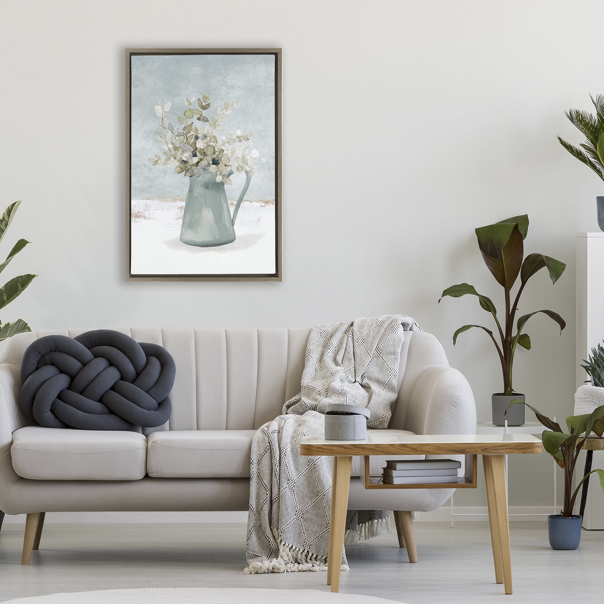 Stupell Industries Blue Botanical Arrangement Brown Framed Floater Canvas Wall Art, design by Lanie Loreth
